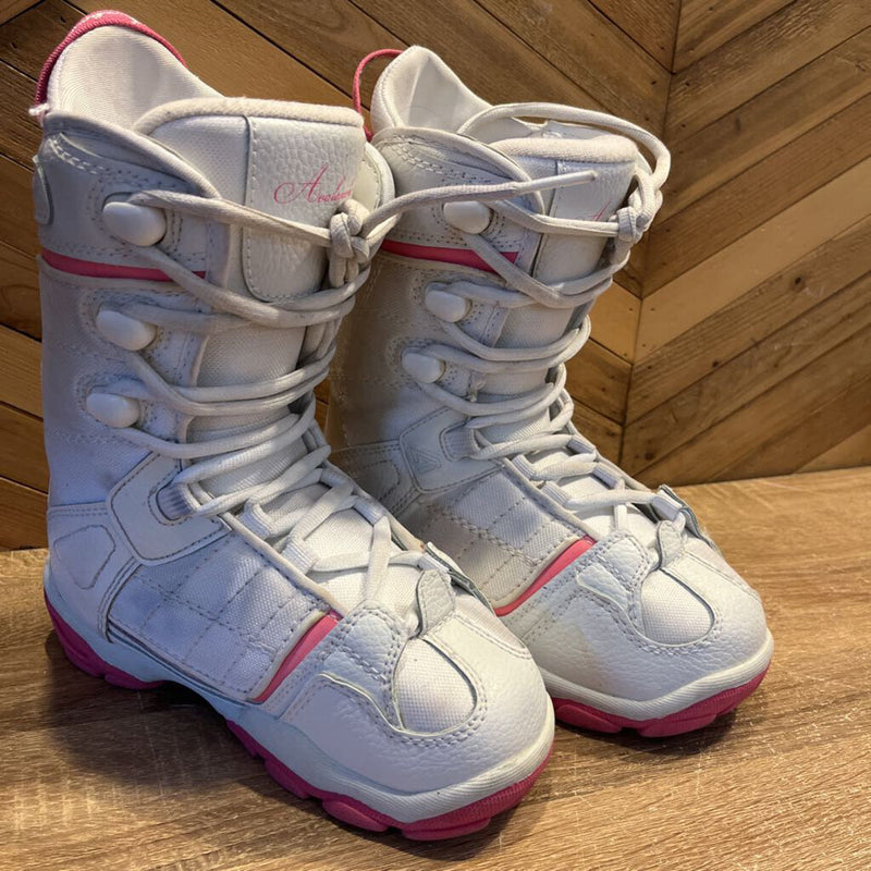 Avalanche- Eclipse youth board boot- MSRP $189: White/Pink Detai; -children-4Y