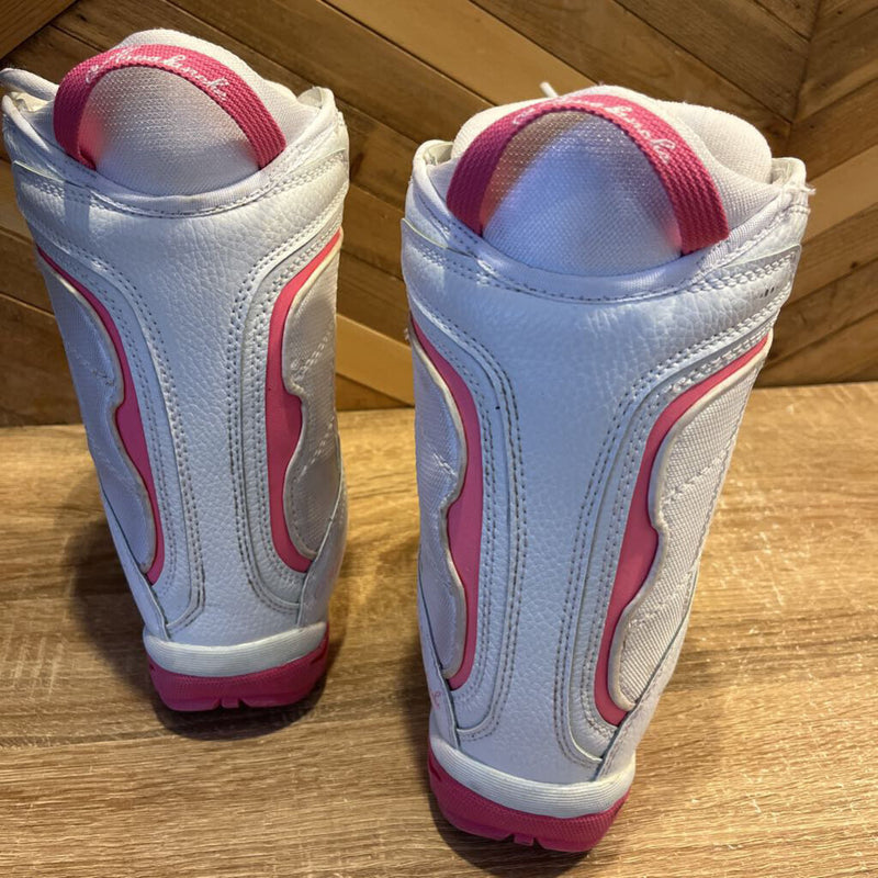 Avalanche- Eclipse youth board boot- MSRP $189: White/Pink Detai; -children-4Y