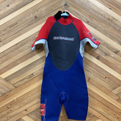 Sea Doo - Children's Shorty Wetsuit - MSRP $70: Blue/Red/Grey-children-10Y