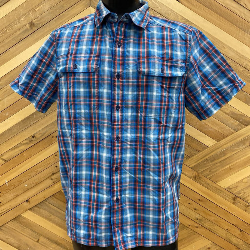 The North Face - Men Short Sleeve Button Down T-Shirt - MSRP $90: Blue/Red-men-MD
