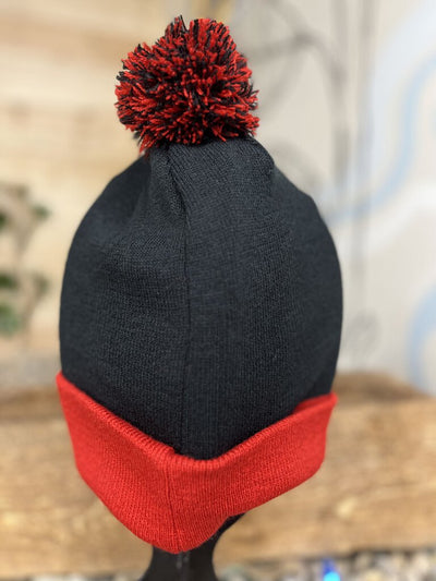 Life Outside- Logo Pom Pom Toque: Black/ Red Colour Logo -unisex-O/S