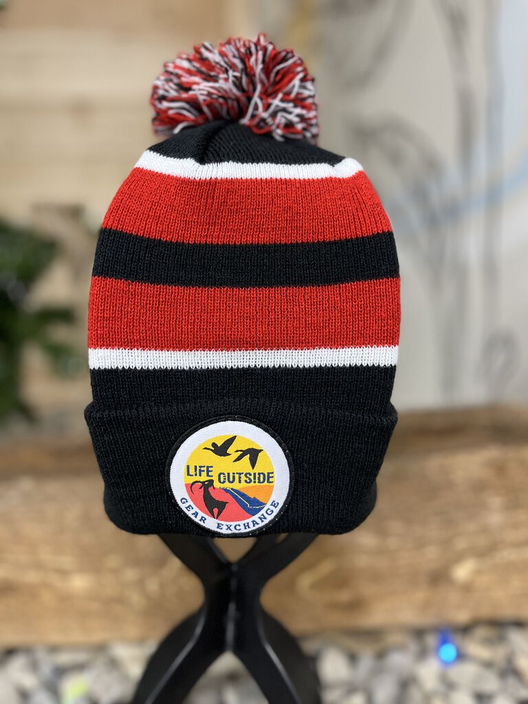 Life Outside- Logo Pom Pom Toque: Black/ Red Stripe -unisex-O/S