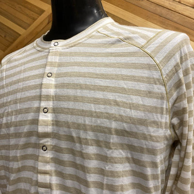 Patagonia - Men's Striped L/S Henley Shirt - MSRP $95: White/yellow-men-LG