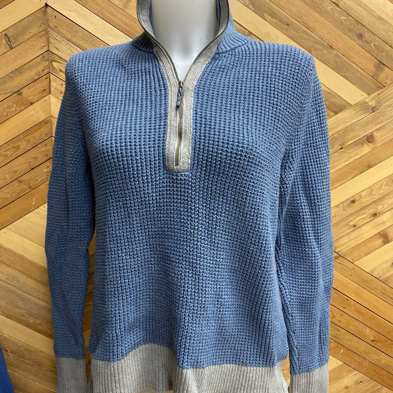 Patagonia- knit 1/4 zip pull over- MSRP compared $190: Blue/Grey -women-MD