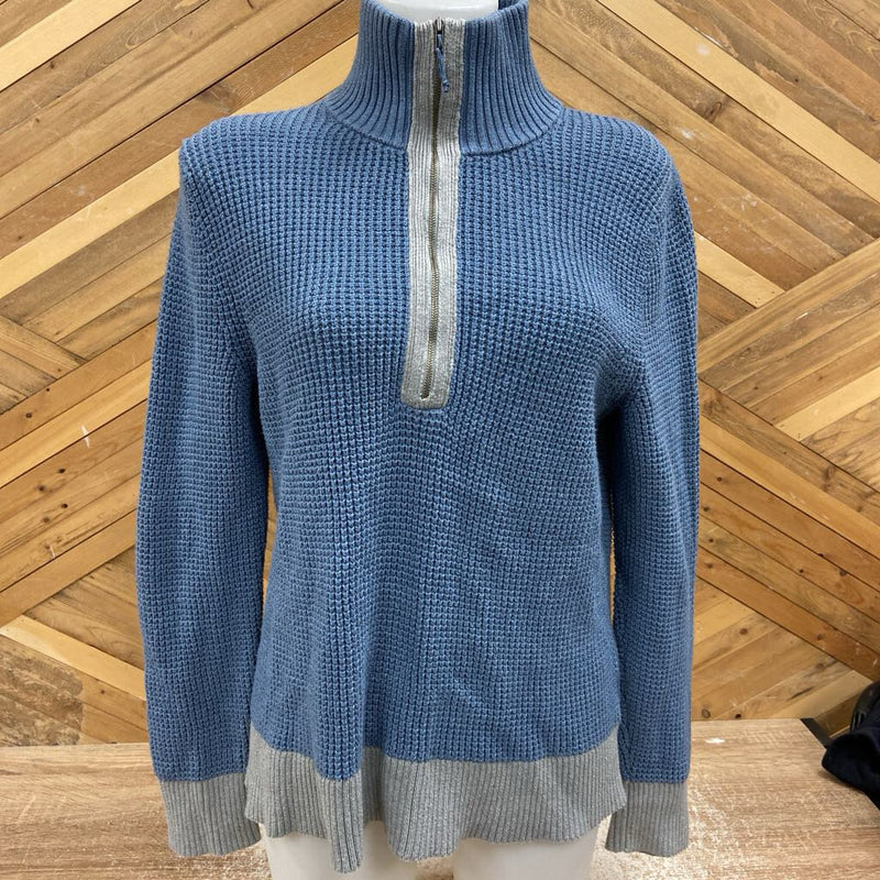 Patagonia- knit 1/4 zip pull over- MSRP compared $190: Blue/Grey -women-MD