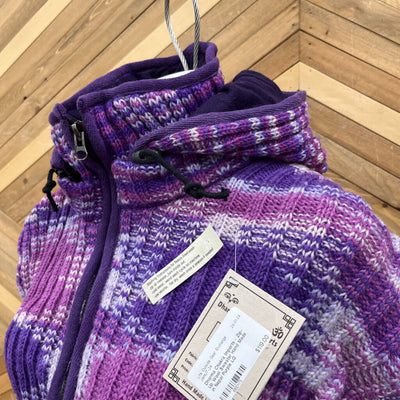 Dharma Chakra Imports - Zip-Up Wool Sweater Hand Made in Nepal: Purple-women-LG