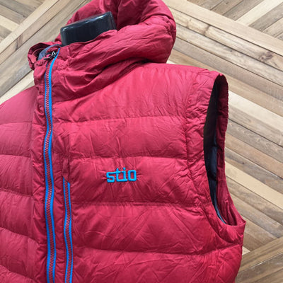 Stio - Men's Hooded Down Vest - MSRP $300: Red/Blue-men-2XL