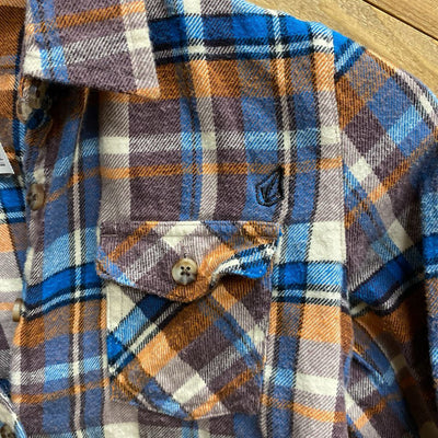 Volcom - Kid's Flannel Shirt - MSRP $65: Orange/blue-children-8/10Y