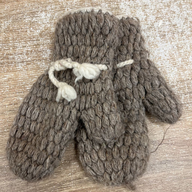 Alma - Fleece-Lined Knit Wool Mitts - MSRP $35: Light Brown/White-unisex-