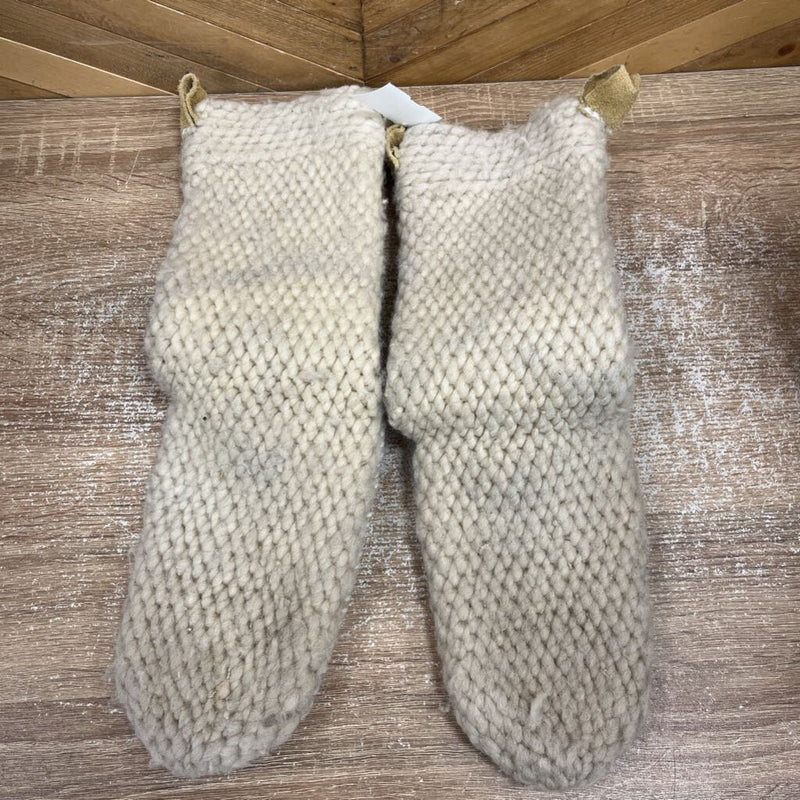 Tall Raw Wool Slippers w/ Leather Soles: White-unisex-W9