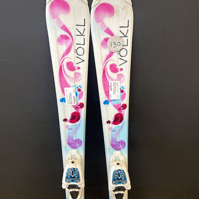 Volkl - Kid's Chica Jr Downhill Skis with Marker Bindings : White/Pink/Blue--130cm