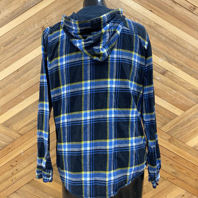 Volcom Workwear - Men's Hooded Flannel Shirt - MSRP comp $85: Black/Blue/Yellow/White-men-LG