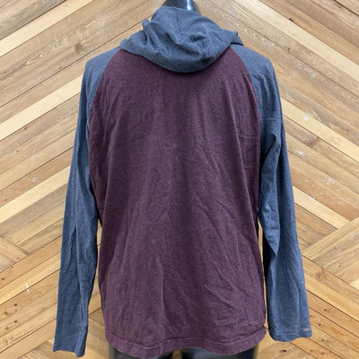 Roots - Men's Hooded L/S Shirt - MSRP $48: Burgundy/Grey-men-XL