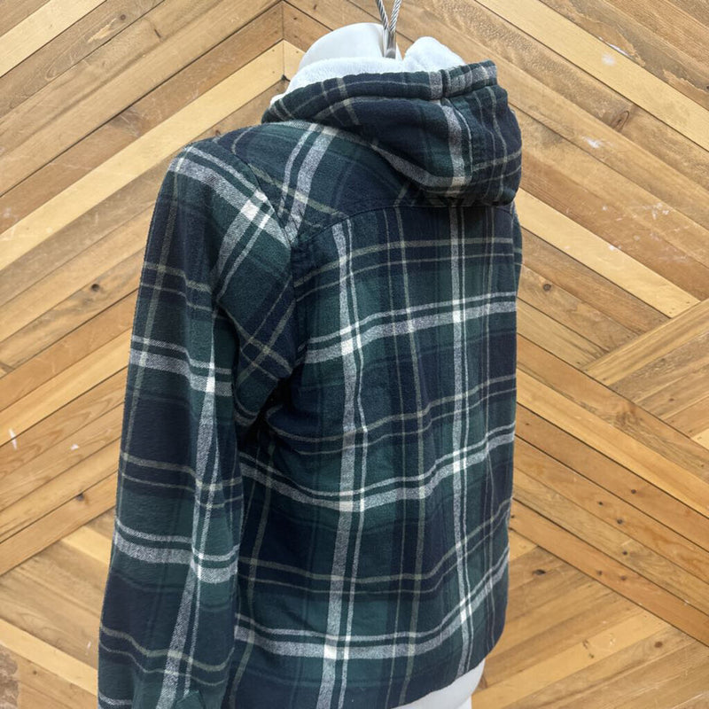 Tough Duck- Fleece lined hooded sweater- MSRP $100: Green Plaid -women-SM