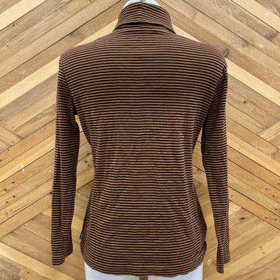 Eddie Bauer - Women's Striped Turtleneck Shirt - MSRP $50: Brown/Black-women-LG