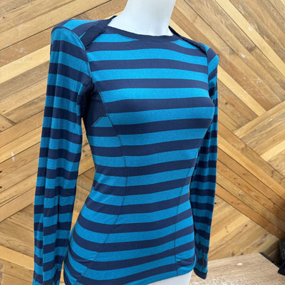 Lululemon - Women's Striped L/S Athletic Top: Blue/Navy-women-MD