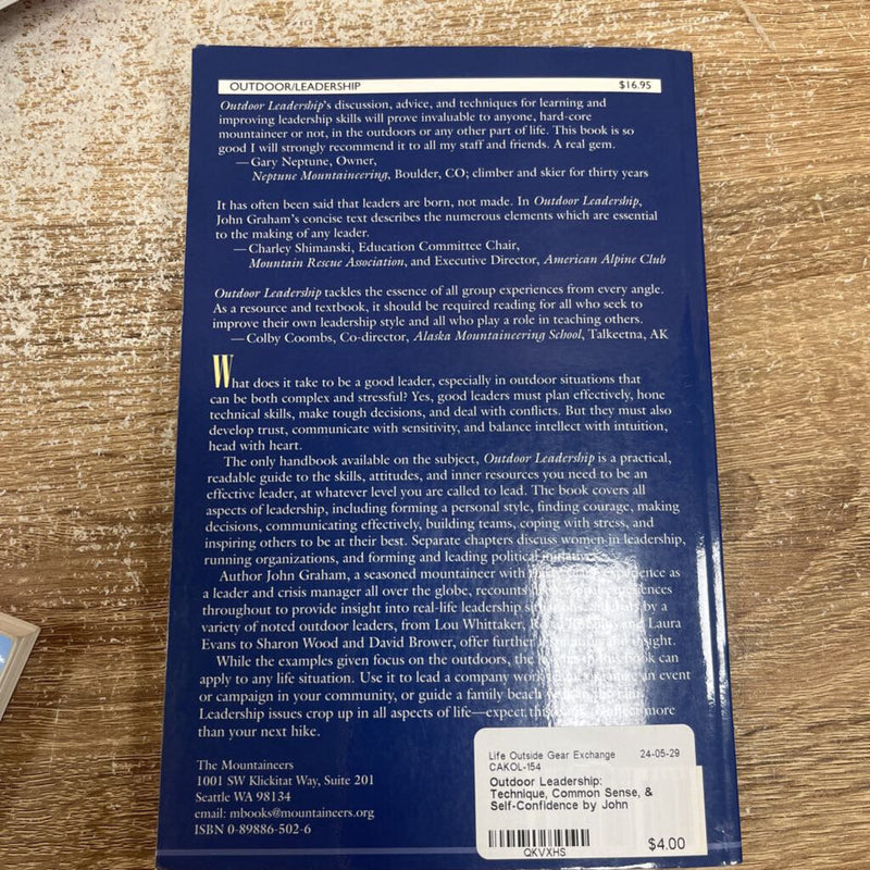Outdoor Leadership: Technique, Common Sense, & Self-Confidence by John Graham - MSRP $17: --