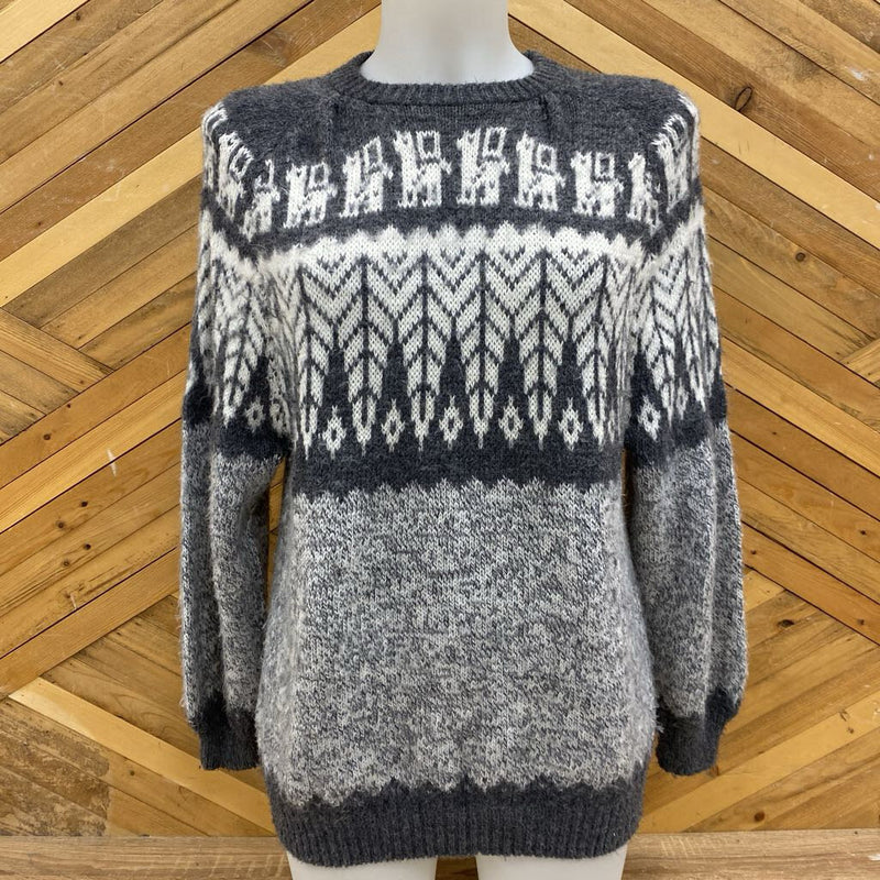 Knit Alpaca Sweater: Grey/White-women-MD