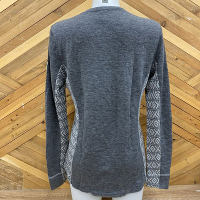 Dale Norway - Women's Merino Wool 1/2 Buttoned Baselayer Top - MSRP comp $320: Grey / White-women-LG