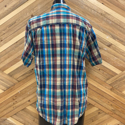 Kavu - Men's S/S Button-Up Shirt - MSPR $100: Blue/Brown/Red-men-LG