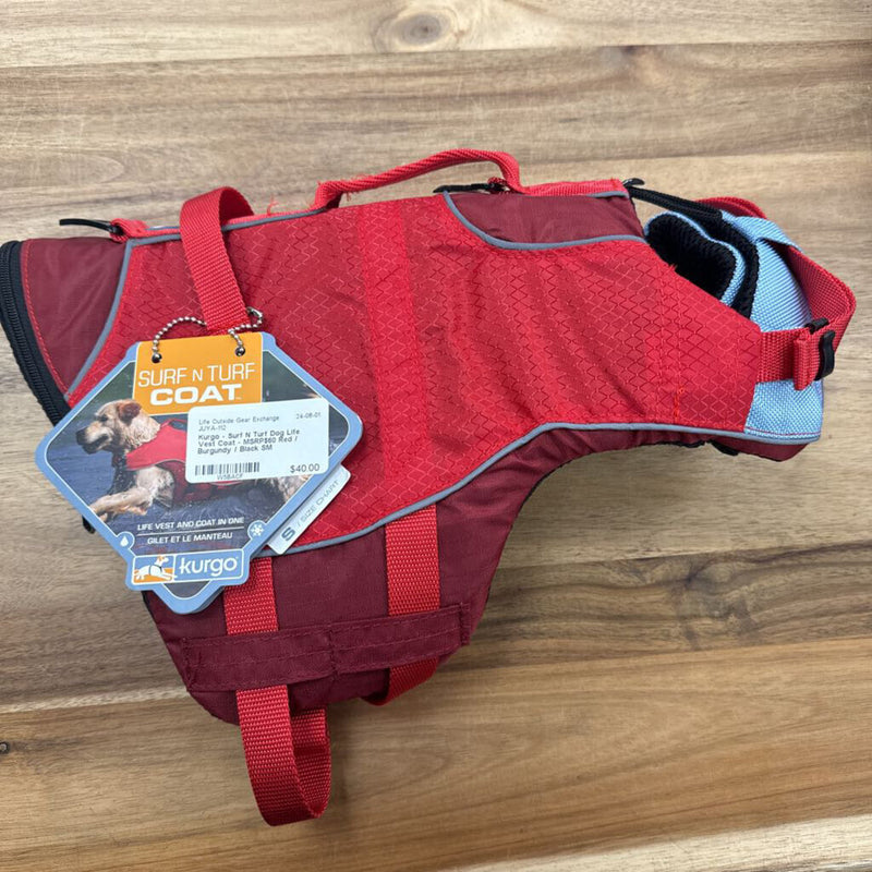 Kurgo - Surf N Turf Dog Life Vest Coat - MSRP$60: Red / Burgundy / Black--SM