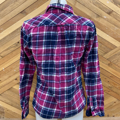 Weatherproof Vintage - Women's L/S Button-Up Plaid Shirt : Purple / Navy / White-women-MD