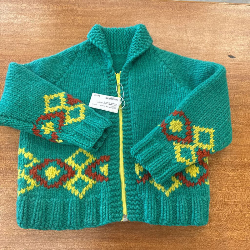 Knit- toddler zipper cardigan sweater : Green -children-3