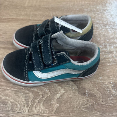 Vans - Kid's Old Skool V Shoes - MSRP $55: Black/Teal/Yellow-children-10T