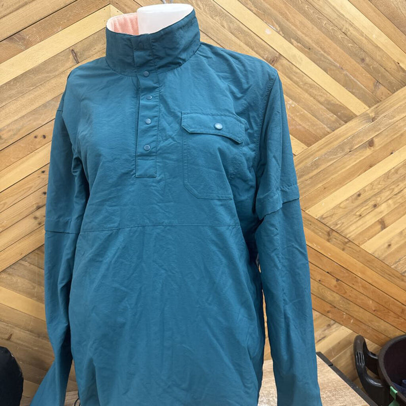 Adidas- Reversible 1/4 snap pull over jacket- MSRP compared $140: Teal/Pink Fleece -women-MD