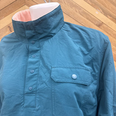 Adidas- Reversible 1/4 snap pull over jacket- MSRP compared $140: Teal/Pink Fleece -women-MD