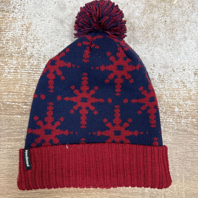 Patagonia - Powder Town Beanie Toque w/ Pom Pom - MSRP $59: Blue and red snow flakes-unisex-