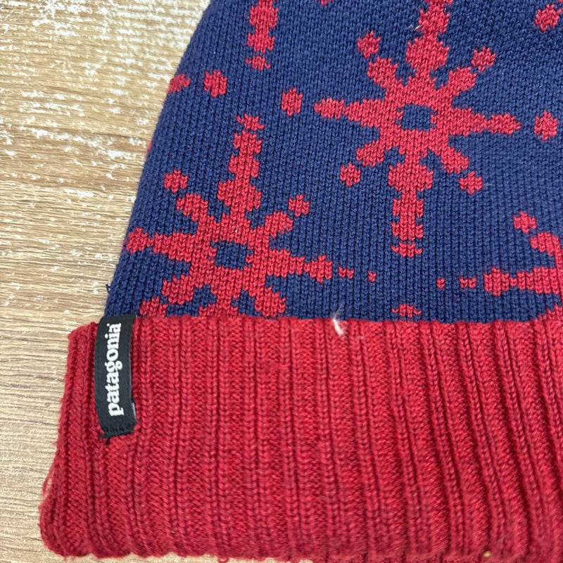 Patagonia - Powder Town Beanie Toque w/ Pom Pom - MSRP $59: Blue and red snow flakes-unisex-