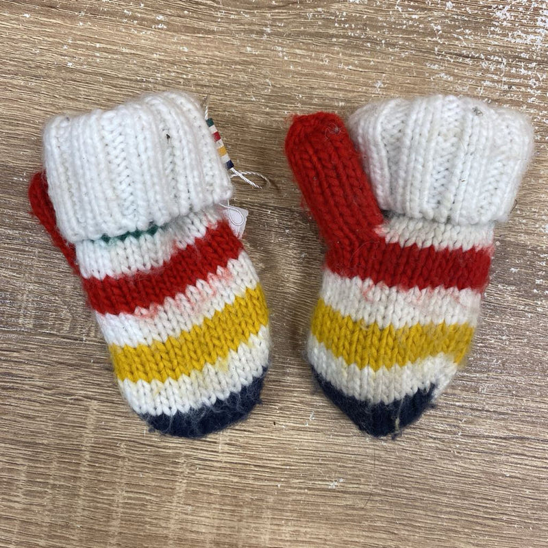 The Bay - knit mittens : white stripes -children-Toddler