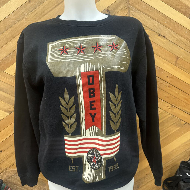 Obey - Crewneck Sweater - MSRP $80: Black/Red-women-MD