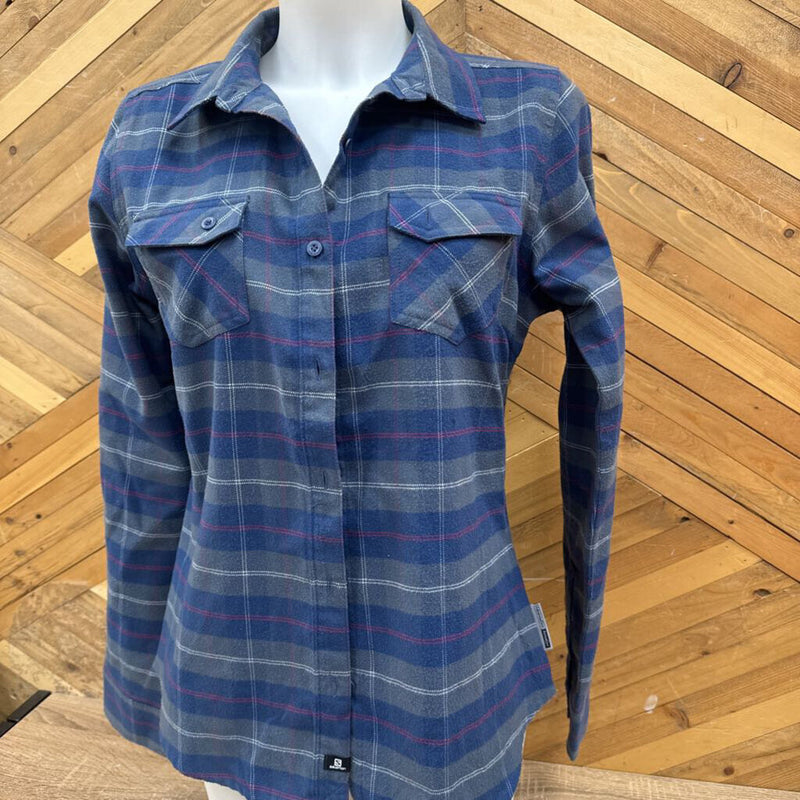 Salomon - Flannel Shirt - MSRP $90: Blue/Grey/Red-women-LG