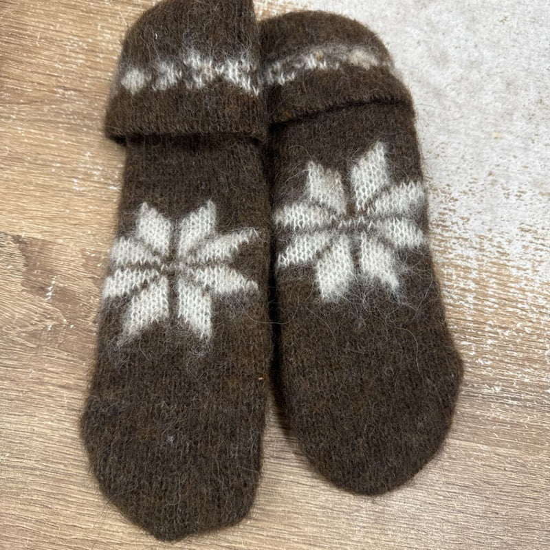 Wool Mitts: Brown/White-unisex-