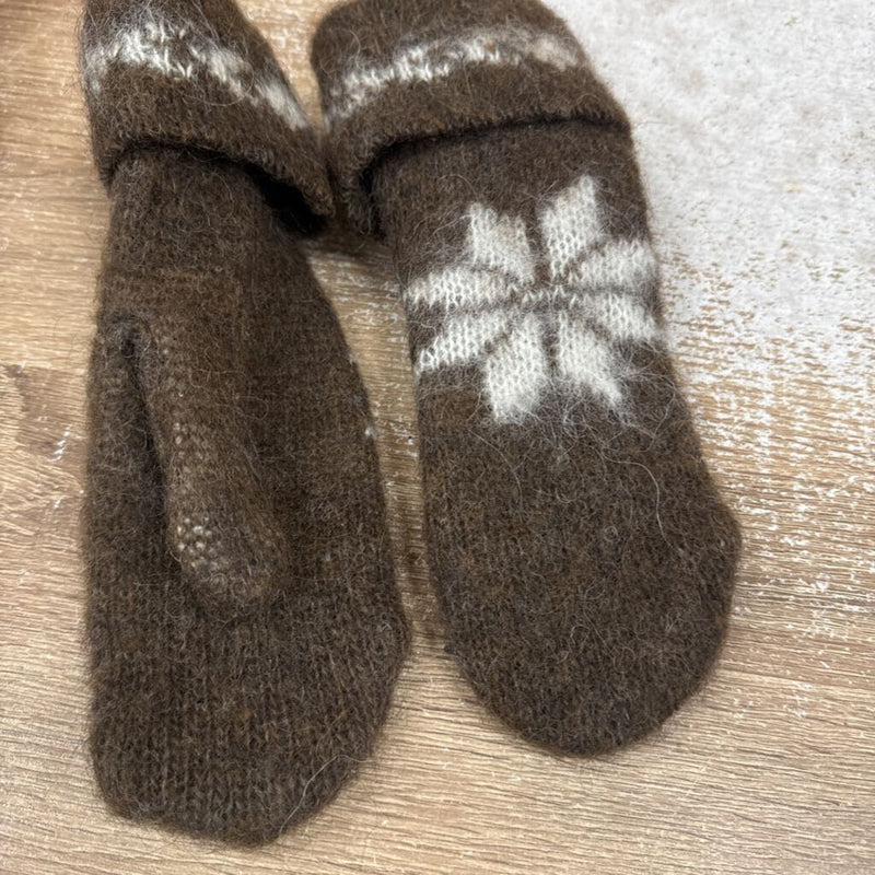 Wool Mitts: Brown/White-unisex-