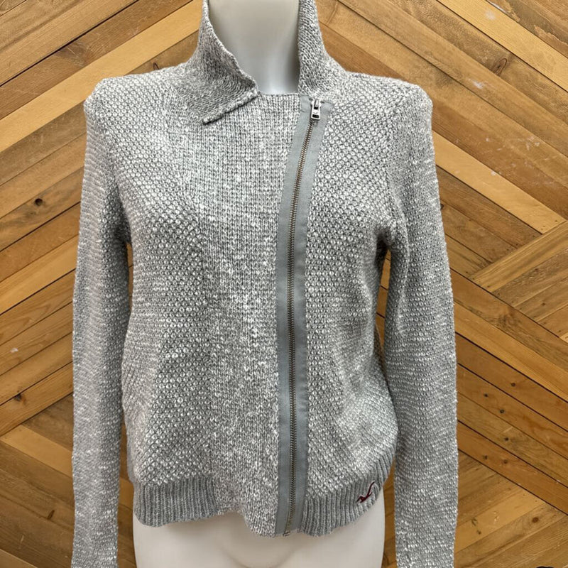 Hollister - Zip Up Knit Sweater : Grey/White-women-MD