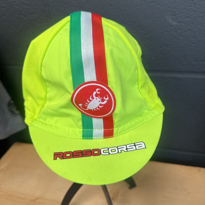 Castelli - Athletic Cap - MSRP $35: Neon Yellow/Italian Flag-unisex-O/S