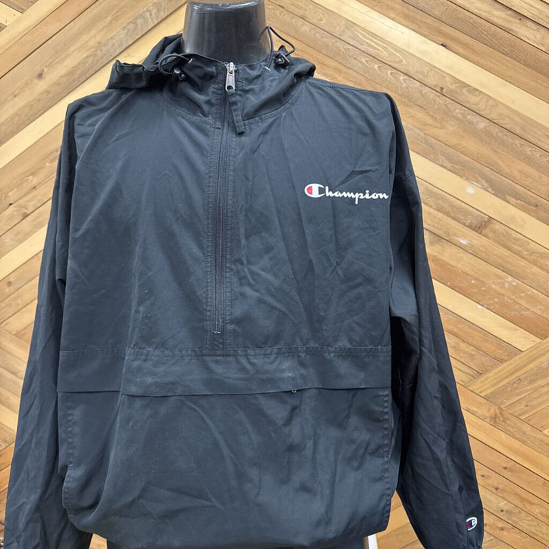 Champion - 1/2-Zip Windbreaker Jacket: Black-unisex-XL