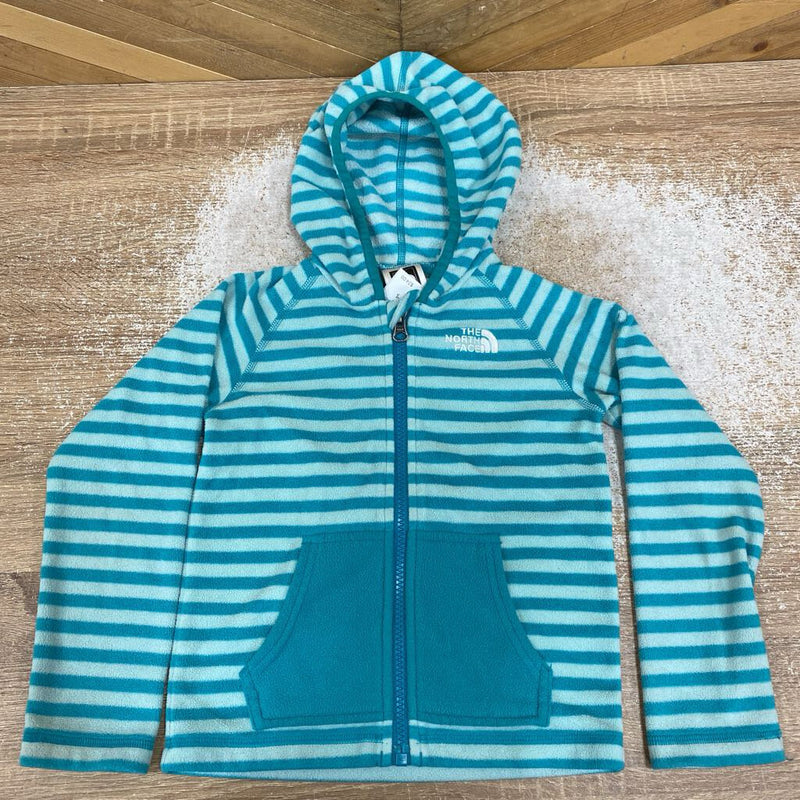 The North Face - Kids Striped Full-Zip Hooded Fleece - MSRP $65: Teal/Blue-children-4T