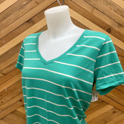 Icebreaker - Women's Striped Merino T-Shirt - MSRP $100: Green/White-women-LG