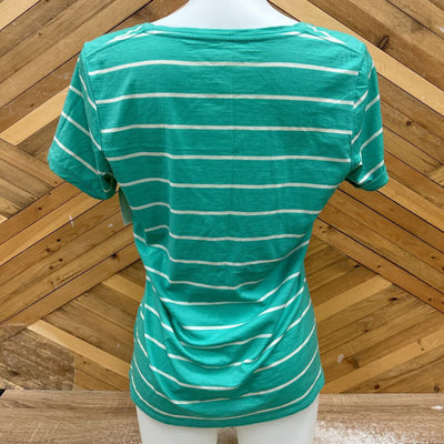 Icebreaker - Women's Striped Merino T-Shirt - MSRP $100: Green/White-women-LG