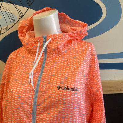 Columbia - Women's Full-Zip Hooded Windbreaker Jacket - MSRP $90: Orange/Grey/White-women-LG