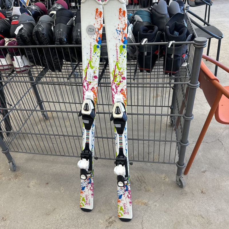 TecnoPro - Sweety Downhill Skis - TechnoPro TC45 Bindings - MSRP $200: White/Splatter Colours-children-120cm