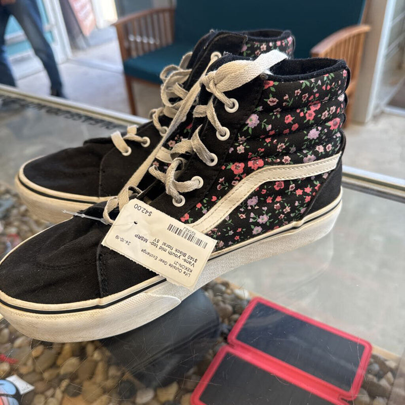 Vans- youth mid top- MSRP $140: Black floral -children-5Y