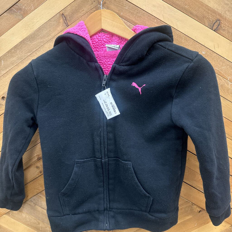 Puma- full zip plush fleece hoodie : Black Pink -children-6X