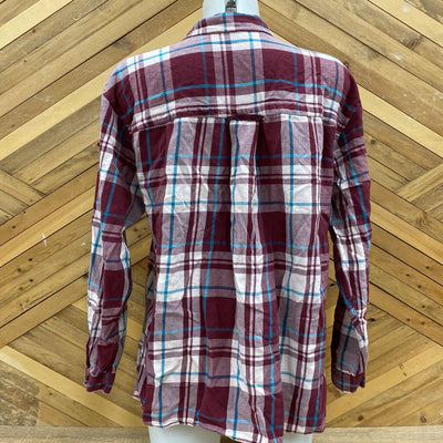 Eddie Bauer- Button down flannel- MSRP $90: Deep Red Blue Plaid -women-MD