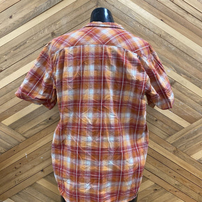 Quiksilver - Men's Plaid S/S Button-Up Shirt - MSRP $72: Orange/Red-men-XL