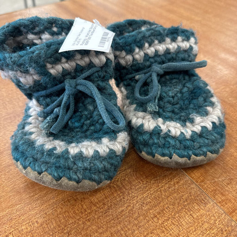 Padraig - Infant Knit Slippers - MSRP $55: Teal Blue/Grey-children-